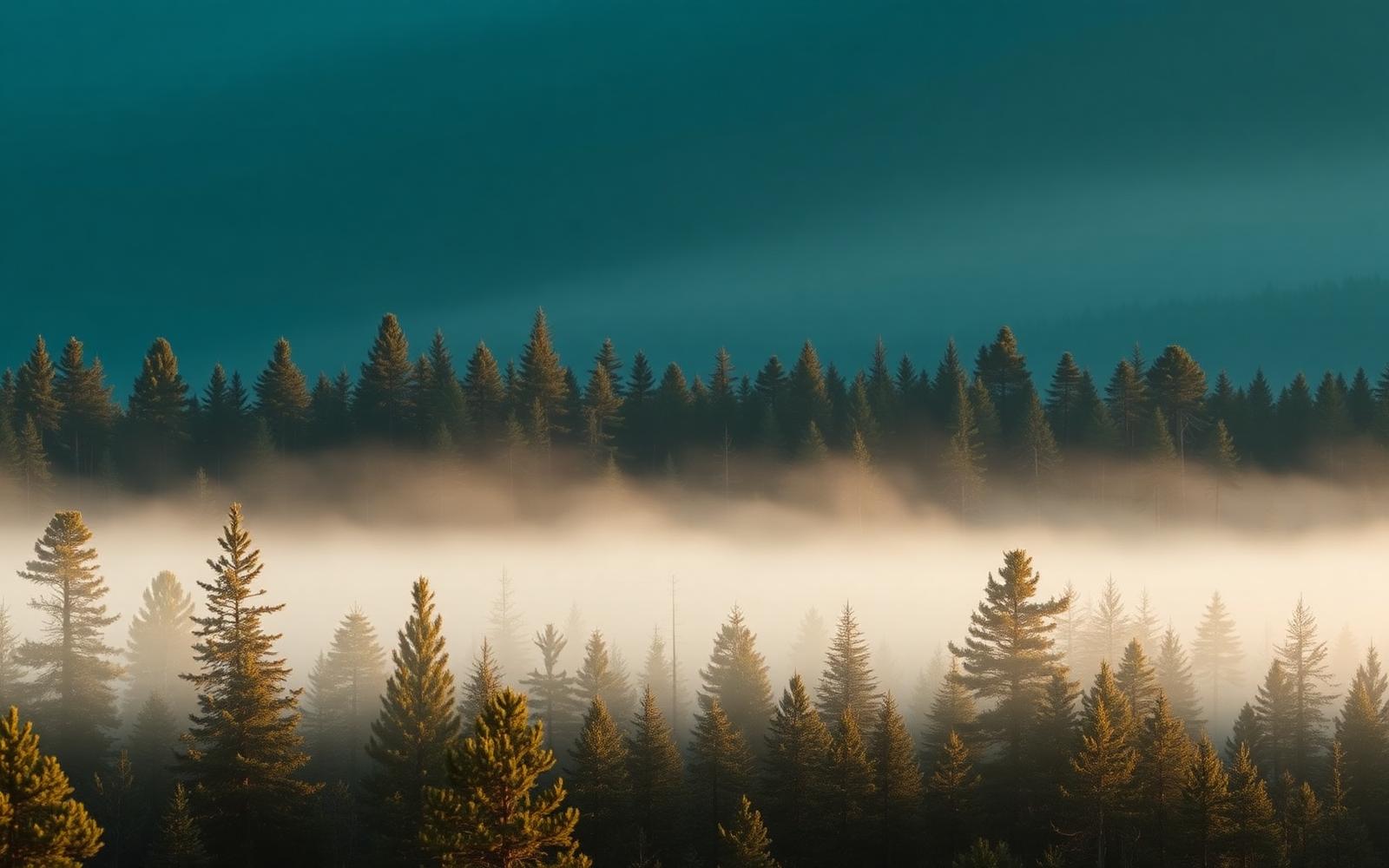 Nordic forest in morning mist